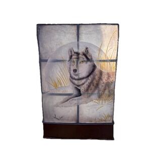 Northwoods Capiz Wolf-themed Square Tea Light Votive Wire Jar Candle Holder